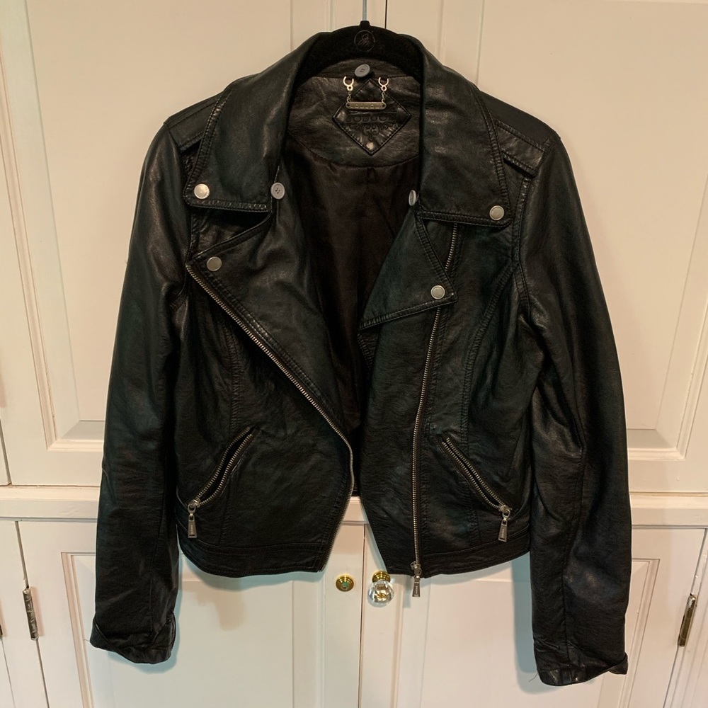 Vegan Leather Motorcycle Jacket w/ Silver Hardware
